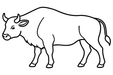 Black line art of a buffalo with simple and clean design on white background
