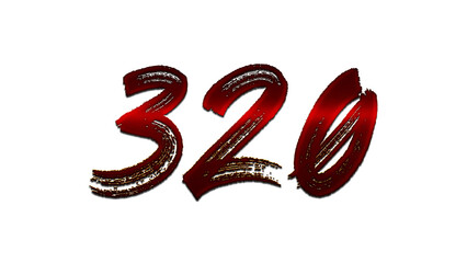 3D blood red number design of 320 on white background.