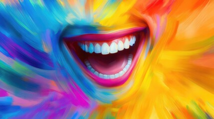 Fototapeta premium Radiant Burst of Colorful Smiles with Joyful Expression and Vibrant Hues Conveying Happiness and Lightheartedness