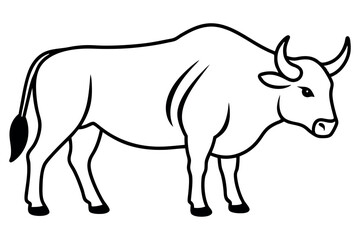 Black line art of a buffalo with simple and clean design on white background