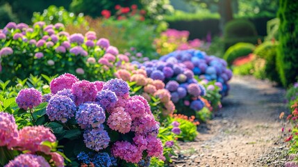 Obraz premium Hydrangea bushes in full bloom in a garden