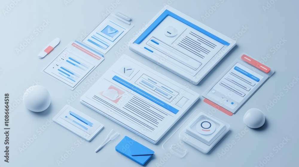 Poster Digital interface elements showcasing communication and task management tools.