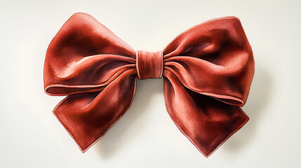 A soft watercolor painting of a luxurious, plush velvet bow in burgundy, with gentle highlights, on a clean white surface