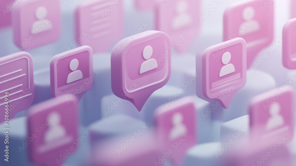 Poster Digital icons representing user profiles and messages in a modern, abstract design.