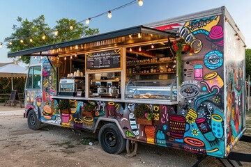 Obraz premium A mobile shop transformed from a car, with shelves and displays set up inside. It travels to different locations, offering a variety of goods, providing convenience and unique street shopping.