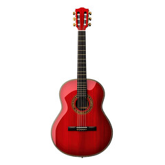  Elegant red acoustic guitar isolated on white background