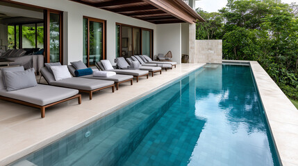 Luxury Resort Pool with Terrace Sofas and Sun Loungers