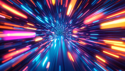 motion blur of colorful lights in tunnel speed technology high energy vibrant futuristic look