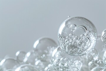 Shiny fizz bubbles isolated over a light gray background.