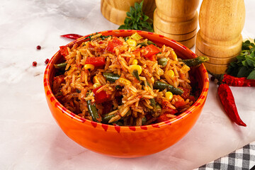 Mexican spicy rice with vegetables