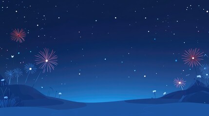 Naklejka premium New Year celebration banner showcasing vibrant fireworks exploding in a dark blue night sky, creating a festive and celebratory atmosphere.