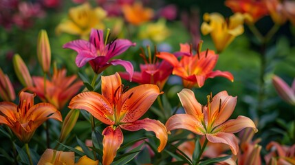 Fototapeta premium Vibrant lilies in a summer garden