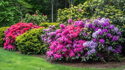 Fototapeta premium Flowering shrubs in a landscaped garden