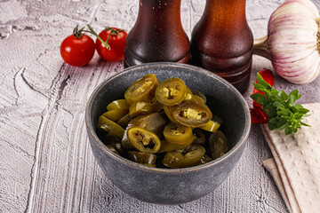 Sliced pickled jalapeno spicy pepper