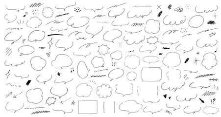 ラフでおしゃれな落書き風の線画吹き出しコレクション