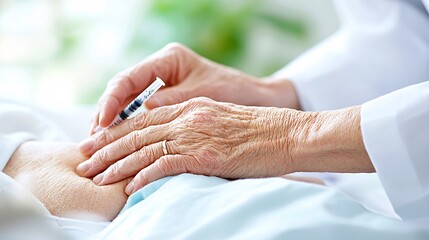 A healthcare professional administers an injection to a patient, highlighting compassion and care in a clinical setting.