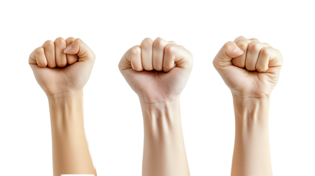  Four fists with white background.