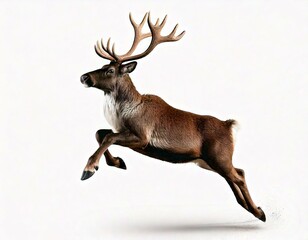 Leaping reindeer isolated on a white background wildlife photography natural habitat dynamic pose animal behavior captured for seo impact