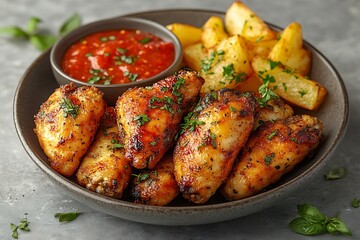 Delicious chicken spicy glaze sauce food. 