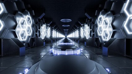 Screensaver. VJ Loop. Futuristic tunnel animation. Seamless camera movement across concrete interior. Repeating concrete, futuristic tunnel.