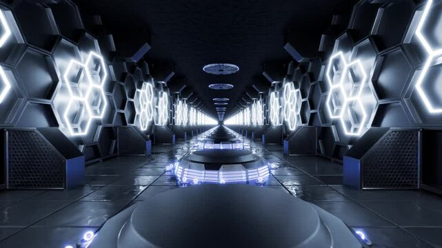 Screensaver. VJ Loop. Futuristic tunnel animation. Seamless camera movement across concrete interior. Repeating concrete, futuristic tunnel.