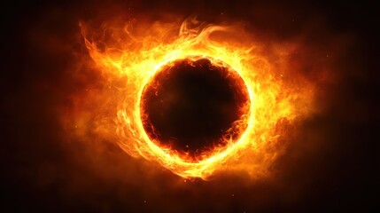 Fototapeta premium A striking image of a fiery solar eclipse, showcasing a dark center surrounded by vibrant flames and swirling light.