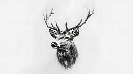 A drawing of a deer head in black and white Tattoo idea for wildlife forest and hunting theme