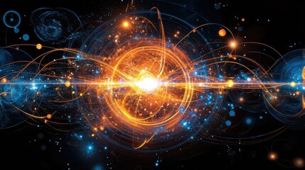 Fototapeta premium A vibrant cosmic explosion featuring swirling lights and colors, representing energy and the mysteries of the universe.