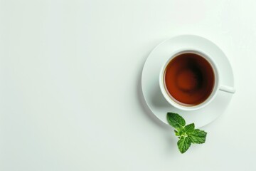 Cup of tea  Cup of tea with spearmint on white background  Cup of tea