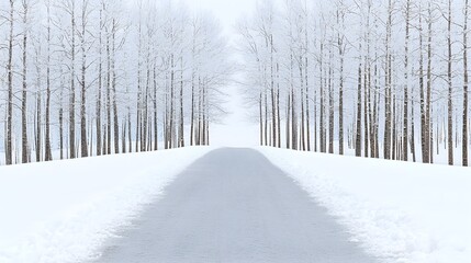 Obraz premium Serene winter landscape with snow-covered road and trees