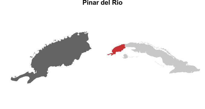 Pinar del Rio province blank outline map set