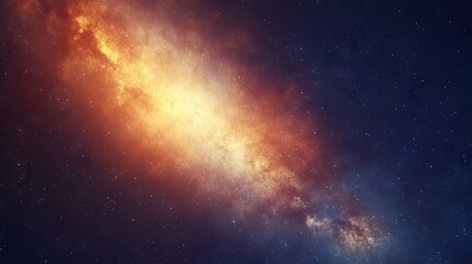 Fototapeta premium A vibrant cosmic scene showcasing a swirling galaxy with glowing orange and yellow hues against a starry backdrop.