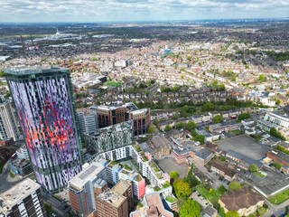 Buildings at West Croydon London Capital City Tour. Central London of England of UK. Aerial Footage...