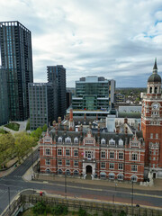 Naklejka premium Buildings at West Croydon London Capital City Tour. Central London of England of UK. Aerial Footage Was Captured with Drone's Camera on April 24th, 2024