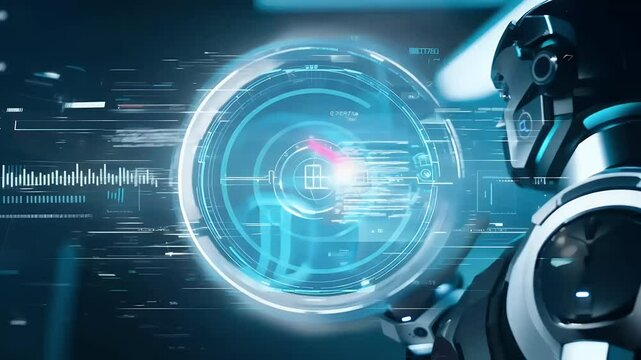 4K biometric technology ideal tech innovation themed content digital future robotic communication engineering android concept background person machine science industry monitoring cyberspace high