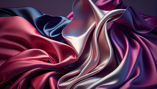 Abstract beautiful silky chiffon texture, luxury liquid wavy satin cloth, soft fabric. Generative AI