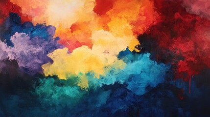 Fototapeta premium Vibrant Abstract Painting with a Burst of Rich Colors Blending Harmoniously from Intense Reds and Yellows to Serene Blues and Purples