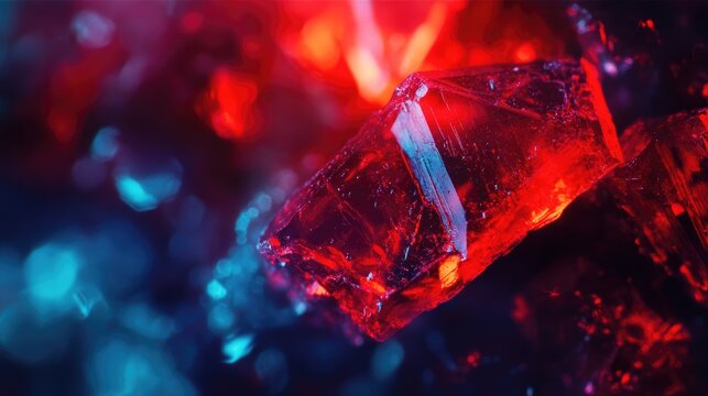Reddish-brown thymol blue crystals displayed under 4x microscope magnification, highlighting intricate facets and vibrant light reflections.