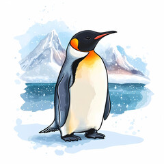 Cute Penguin Illustration: Charming Solo Penguin Design for Kids' Rooms and Creative Spaces, generated ai
