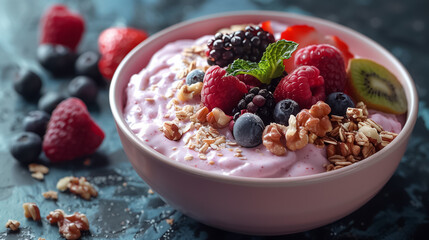 Top View of a Healthy Breakfast Dessert with Yogurt and Nuts