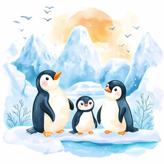 Adorable Penguin Family: Heartwarming Family Scene for Kids' Rooms and Storybook Projects, generated ai