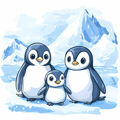Adorable Penguin Family: Heartwarming Family Scene for Kids' Rooms and Storybook Projects, generated ai