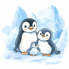 Adorable Penguin Family: Heartwarming Family Scene for Kids' Rooms and Storybook Projects, generated ai