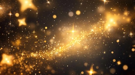 Naklejka premium Enchanting illustration of a shimmering starry sky with vibrant golden hues and sparkling stars creating a romantic celestial atmosphere.