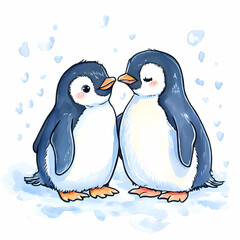 Penguin Love Art: Adorable Pair of Penguins in Love for Romantic and Kids' Room Decor, generated ai