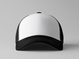 Black baseball cap with black patch for your logo. Mockup. A blank for the work of a designer. Isolate on a white background. Accessory for athletes, baseball players, bikers, rockers.