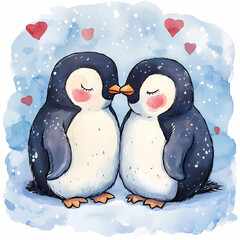 Penguin Love Art: Adorable Pair of Penguins in Love for Romantic and Kids' Room Decor, generated ai