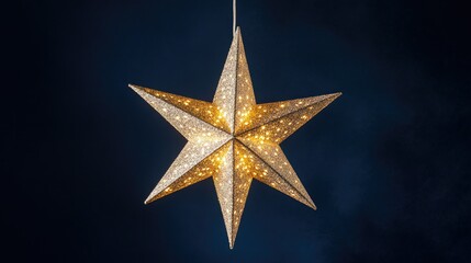 Obraz premium Elegant Golden Star Decoration Enhancing a Dark Background with Soft Glowing Lights for Festive Celebrations and Holiday Decor Inspiration