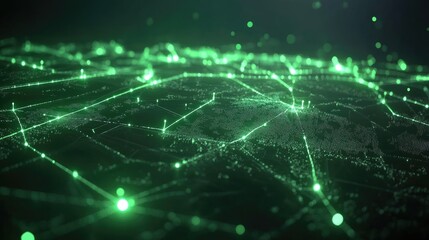 Obraz premium Glowing Green Network of Interconnected Data Nodes Representing Secure Federated Learning Algorithms and Advanced Communications in Abstract Digital Space, technology, innovation