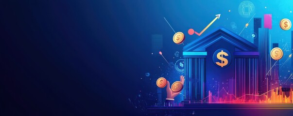 Obraz premium Modern banking concept illustration with financial and digital elements
